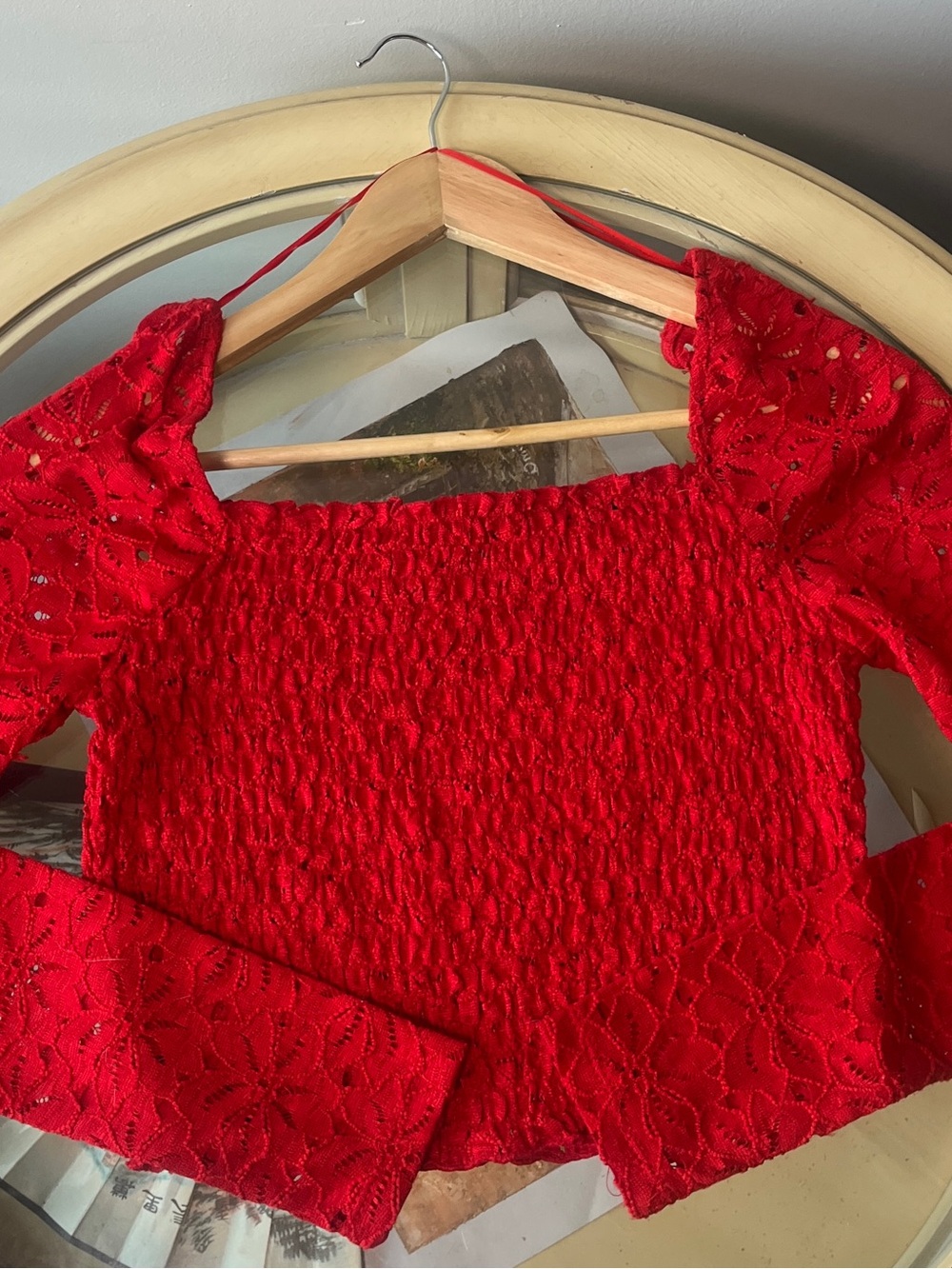 Red Coquette Lace Long Sleeve Crop Top